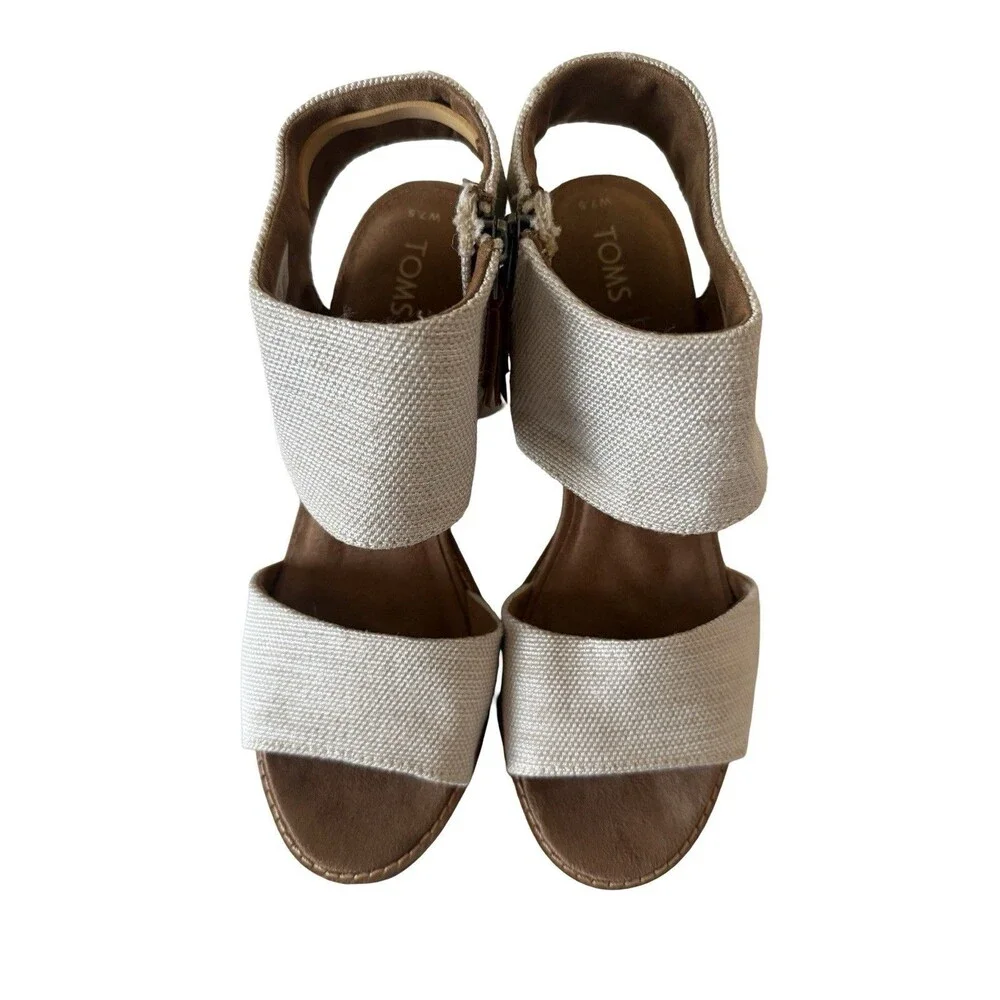 TOMS Majorca Cutout Block Heel Sandals Women’s Natural Beige  SZ 7.5